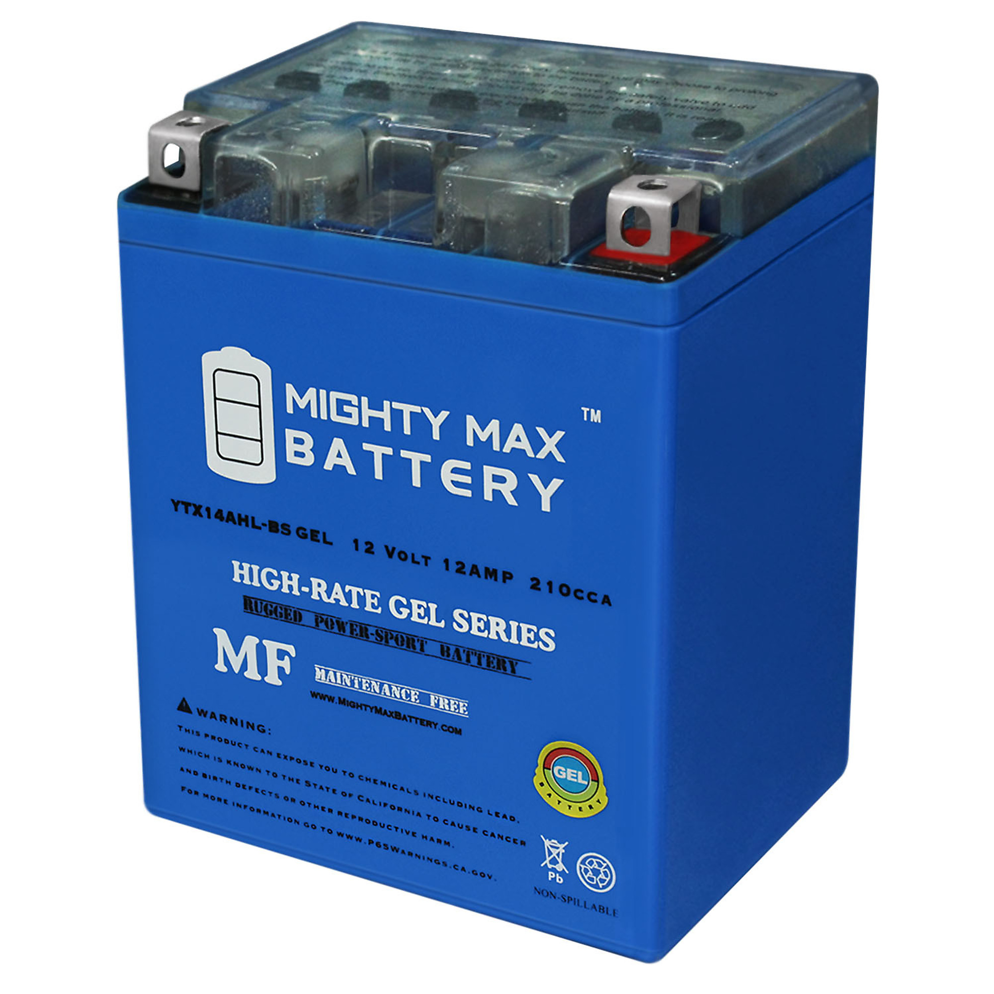 Mighty Max Battery YTX14AHL Gel — 12V, 12Ah, 210 CCA, Rechargeable Maintenance-Free, Model# MAX3485006